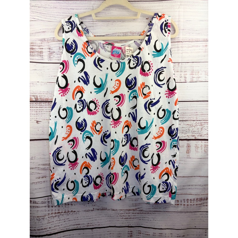 Justin Allen Xtra Vintage 90s Abstract Print Tank Top White MultiColor 20W NWT